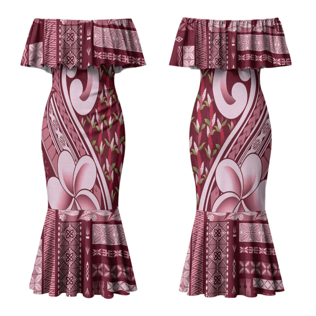 Samoa Teuila Couples Matching Mermaid Dress and Hawaiian Shirt Maroon Samoan Siapo Motifs LT05 - Polynesian Pride