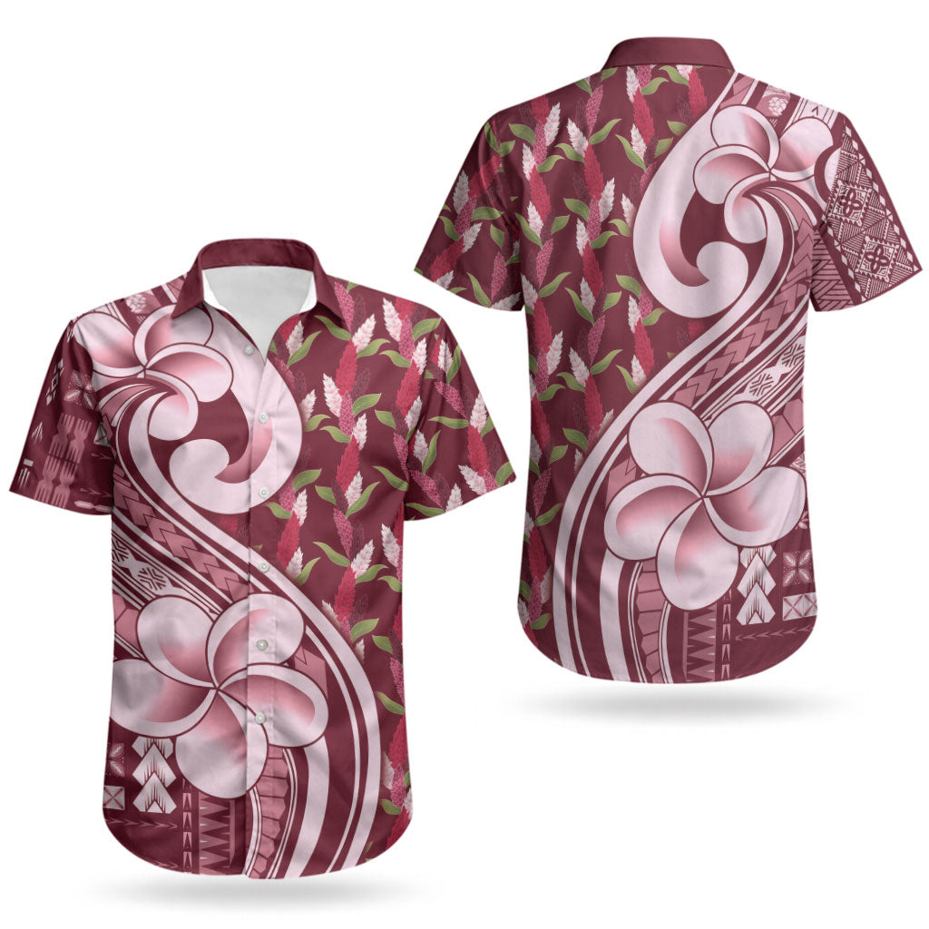 Samoa Teuila Couples Matching Off Shoulder Short Dress and Hawaiian Shirt Maroon Samoan Siapo Motifs LT05 - Polynesian Pride