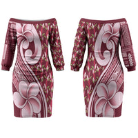Samoa Teuila Couples Matching Off The Shoulder Long Sleeve Dress and Hawaiian Shirt Maroon Samoan Siapo Motifs LT05 - Polynesian Pride