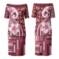 Samoa Teuila Couples Matching Puletasi and Long Sleeve Button Shirt Maroon Samoan Siapo Motifs LT05 - Polynesian Pride