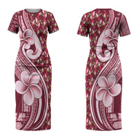 Samoa Teuila Couples Matching Short Sleeve Bodycon Dress and Long Sleeve Button Shirt Maroon Samoan Siapo Motifs LT05 - Polynesian Pride