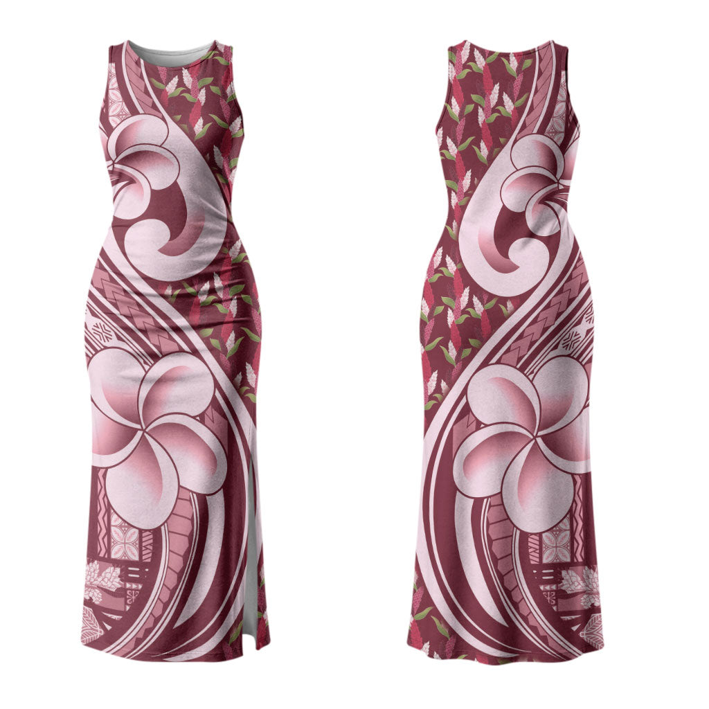 Samoa Teuila Couples Matching Tank Maxi Dress and Long Sleeve Button Shirt Maroon Samoan Siapo Motifs LT05 - Polynesian Pride
