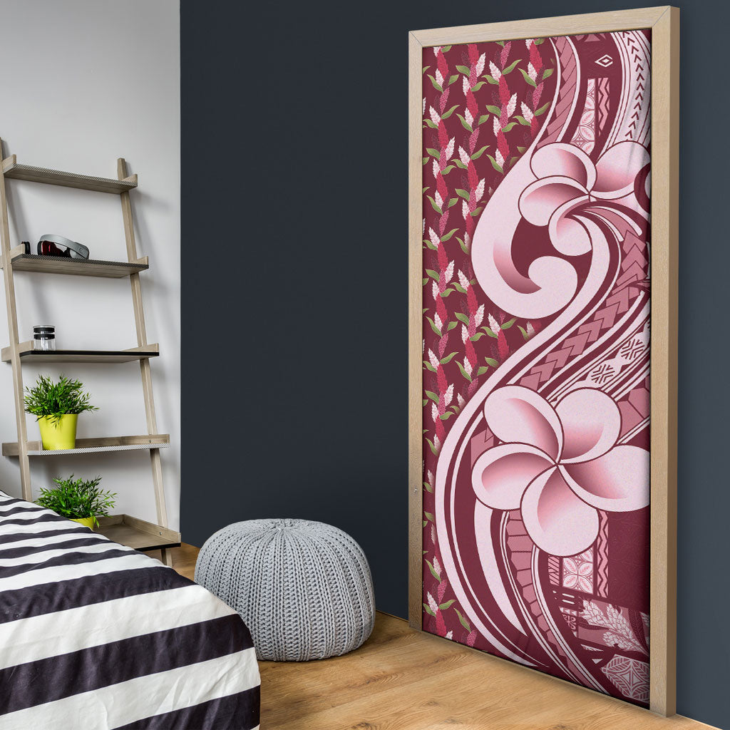 Samoa Teuila Door Cover Maroon Samoan Siapo Motifs