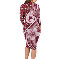 Samoa Teuila Family Matching Long Sleeve Bodycon Dress and Hawaiian Shirt Maroon Samoan Siapo Motifs