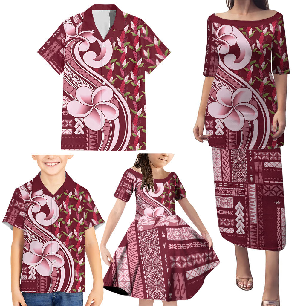 Samoa Teuila Family Matching Puletasi and Hawaiian Shirt Maroon Samoan Siapo Motifs