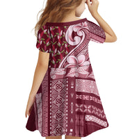 Samoa Teuila Family Matching Summer Maxi Dress and Hawaiian Shirt Maroon Samoan Siapo Motifs