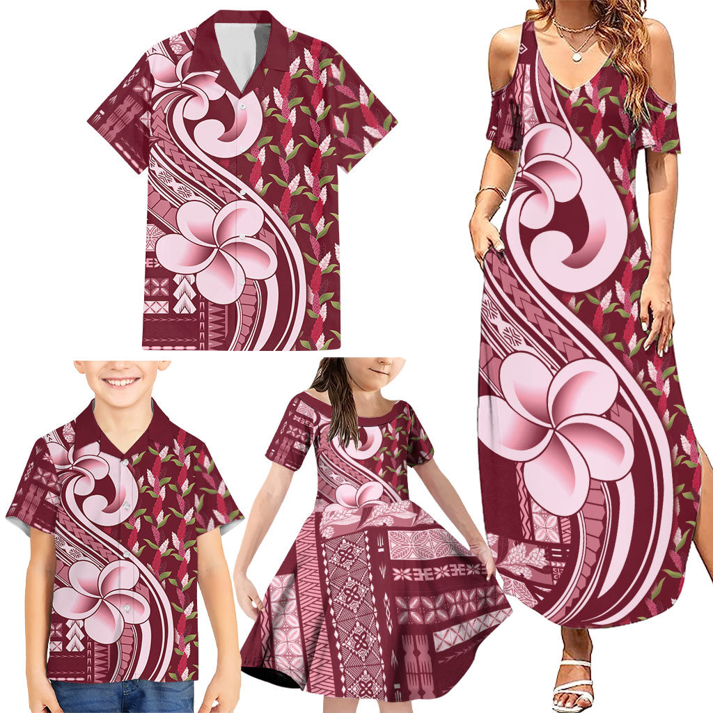 Samoa Teuila Family Matching Summer Maxi Dress and Hawaiian Shirt Maroon Samoan Siapo Motifs