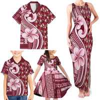 Samoa Teuila Family Matching Tank Maxi Dress and Hawaiian Shirt Maroon Samoan Siapo Motifs
