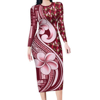 Samoa Teuila Long Sleeve Bodycon Dress Maroon Samoan Siapo Motifs