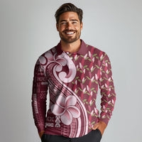 Samoa Teuila Long Sleeve Polo Shirt Maroon Samoan Siapo Motifs