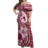 Samoa Teuila Off Shoulder Maxi Dress Maroon Samoan Siapo Motifs