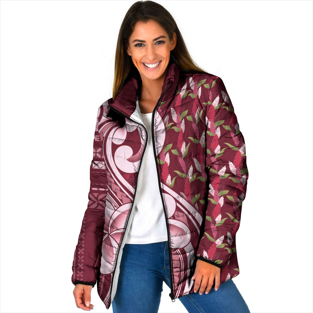 Samoa Teuila Padded Jacket Maroon Samoan Siapo Motifs