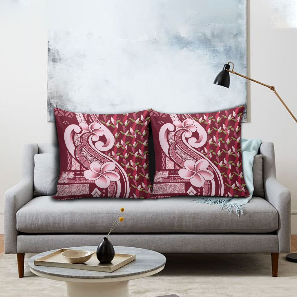 Samoa Teuila Pillow Cover Maroon Samoan Siapo Motifs