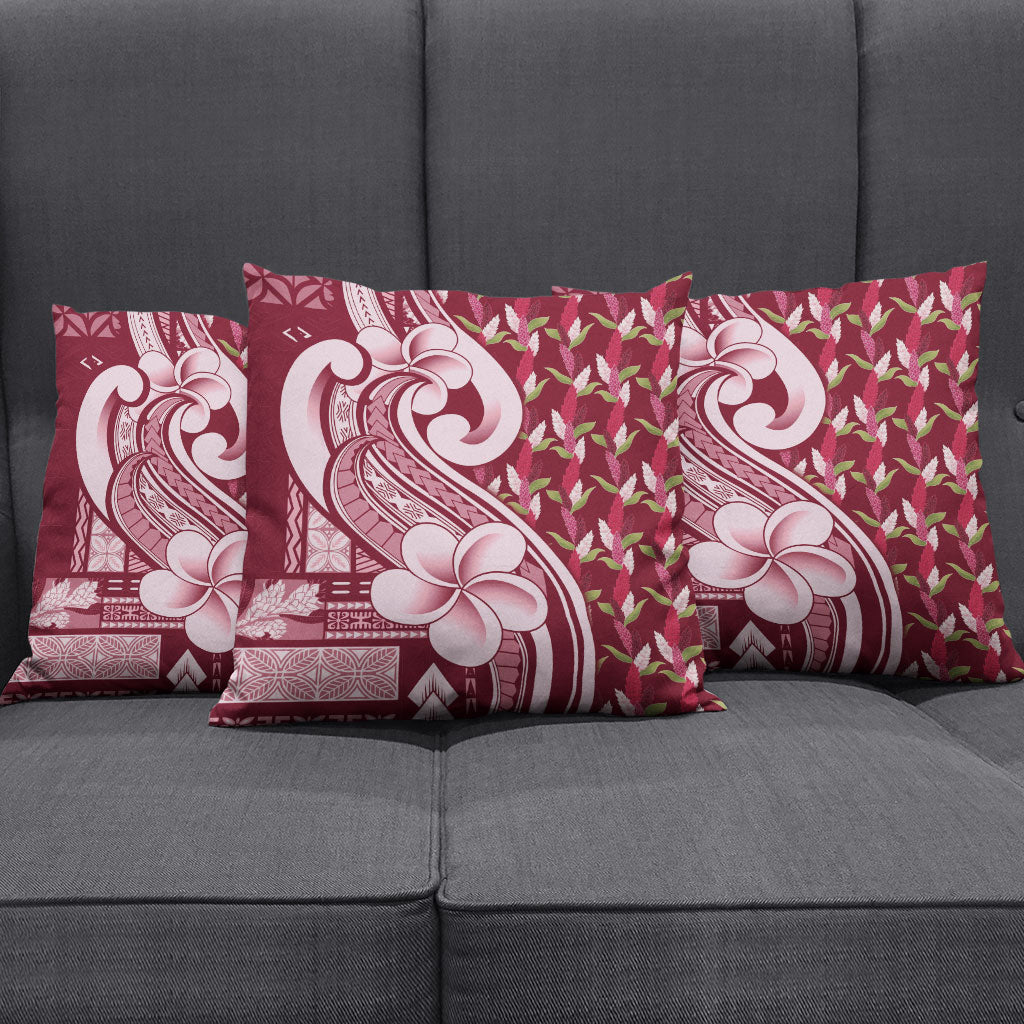 Samoa Teuila Pillow Cover Maroon Samoan Siapo Motifs