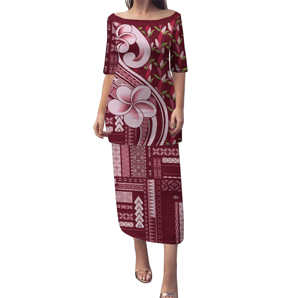 Samoa Teuila Puletasi Maroon Samoan Siapo Motifs