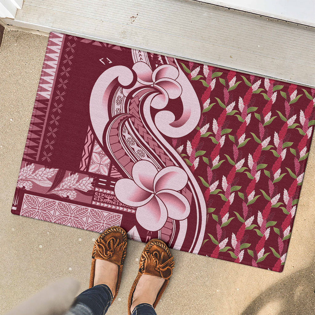 Samoa Teuila Rubber Doormat Maroon Samoan Siapo Motifs