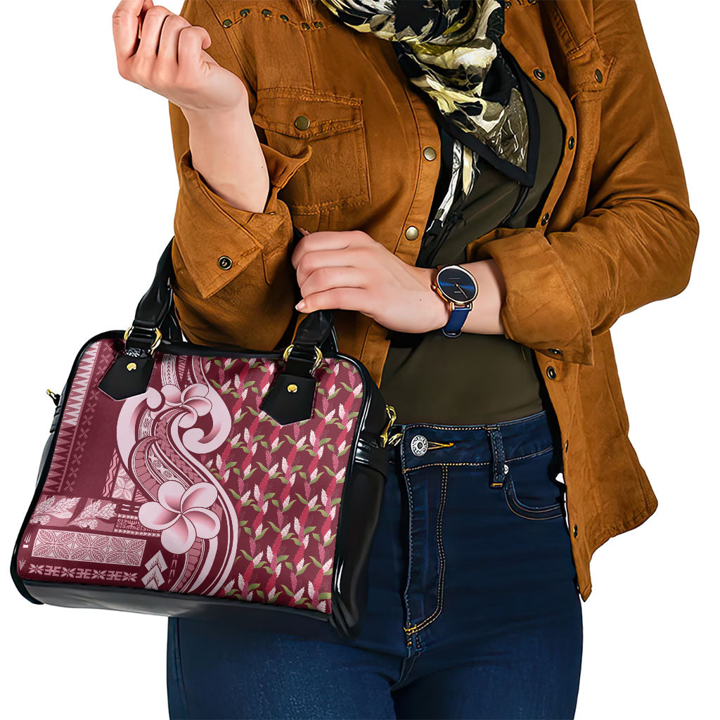 Samoa Teuila Shoulder Handbag Maroon Samoan Siapo Motifs