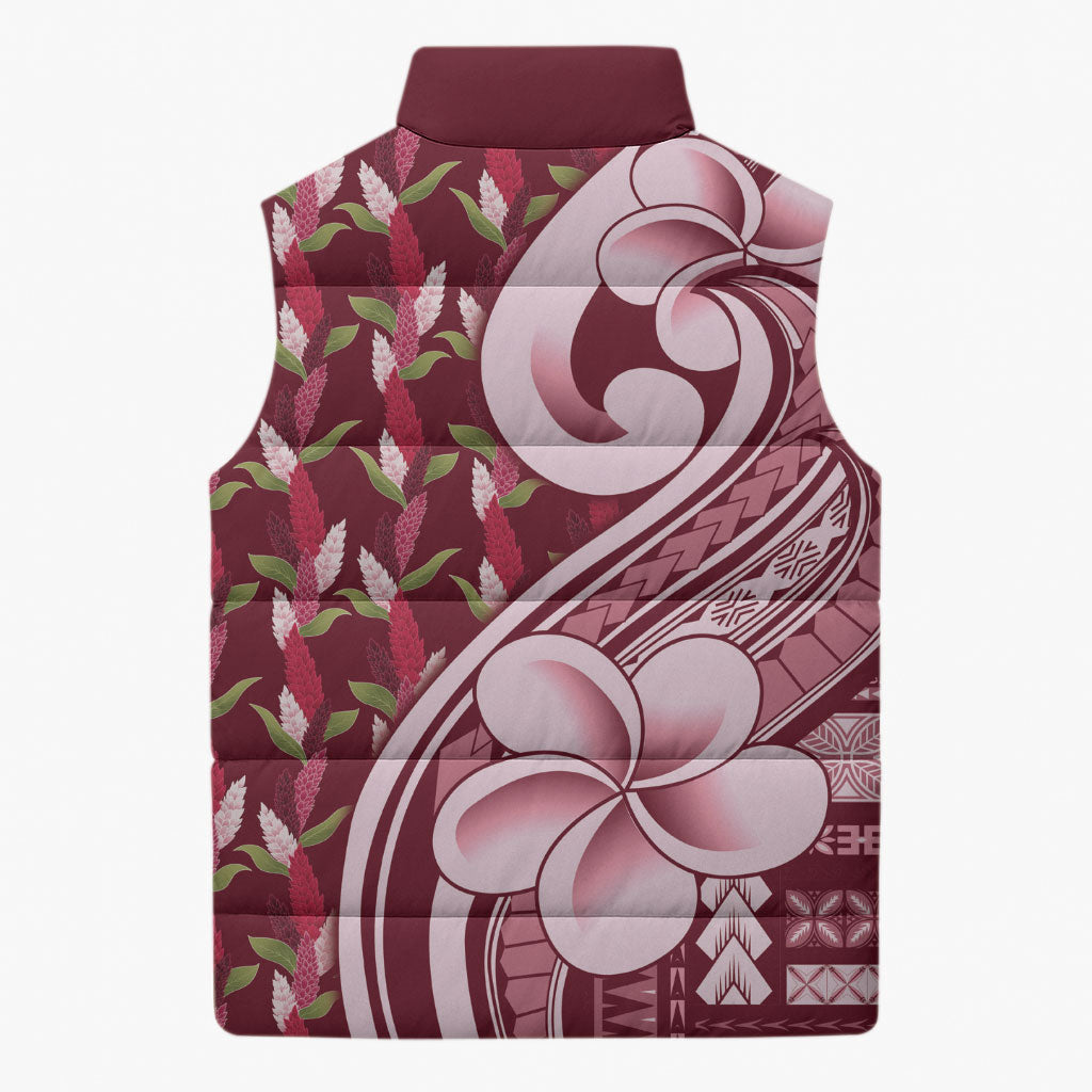 Samoa Teuila Sleeveless Puffer Jacket Maroon Samoan Siapo Motifs
