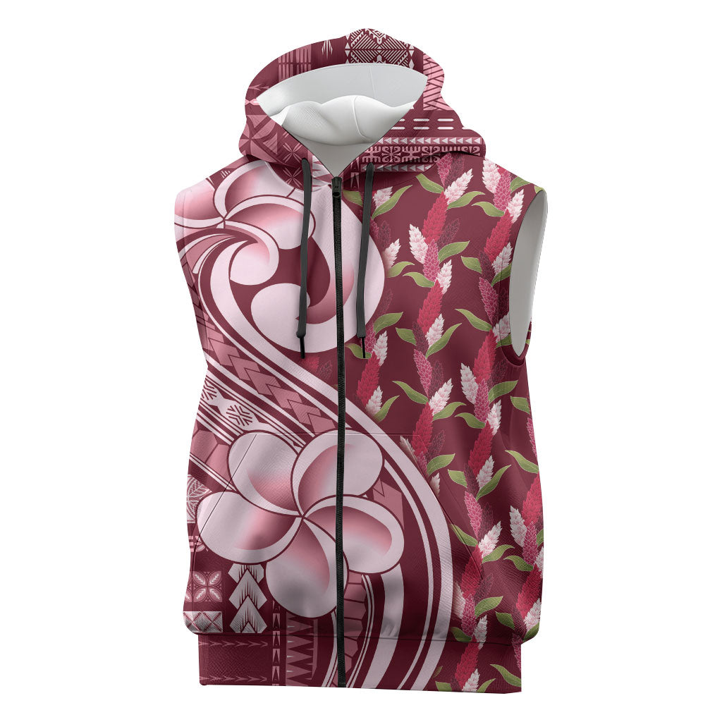 Samoa Teuila Sleeveless Zip Hoodie Maroon Samoan Siapo Motifs