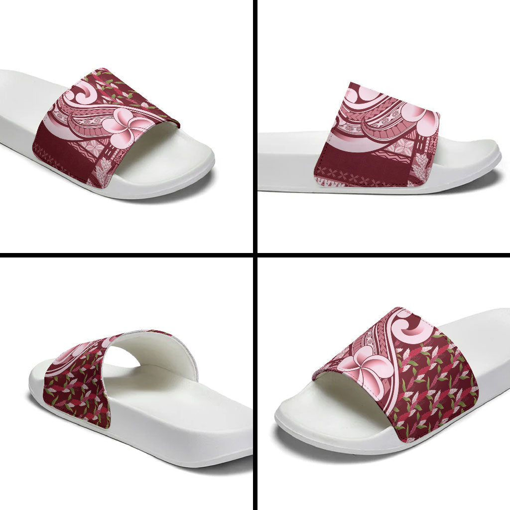 Samoa Teuila Slide Sandals Maroon Samoan Siapo Motifs
