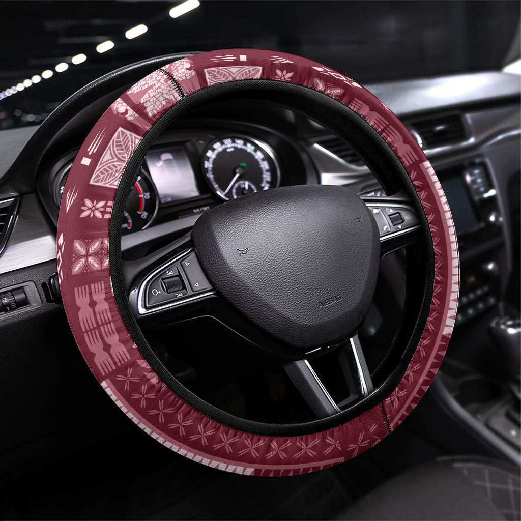 Samoa Teuila Steering Wheel Cover Maroon Samoan Siapo Motifs