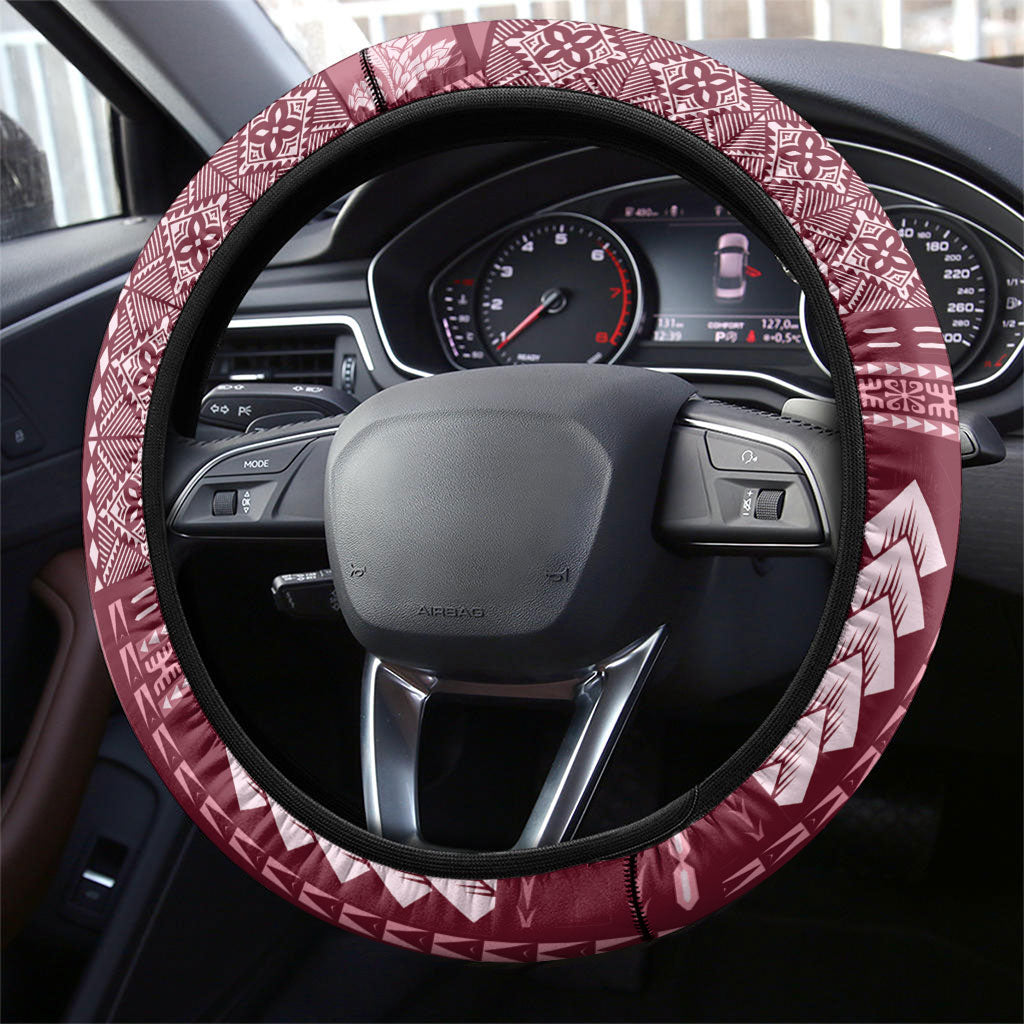 Samoa Teuila Steering Wheel Cover Maroon Samoan Siapo Motifs