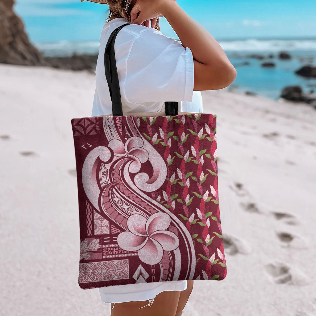 Samoa Teuila Tote Bag Maroon Samoan Siapo Motifs