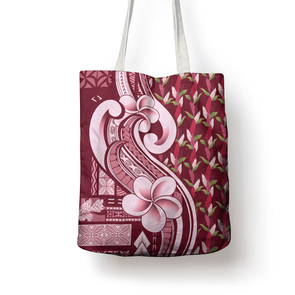 Samoa Teuila Tote Bag Maroon Samoan Siapo Motifs