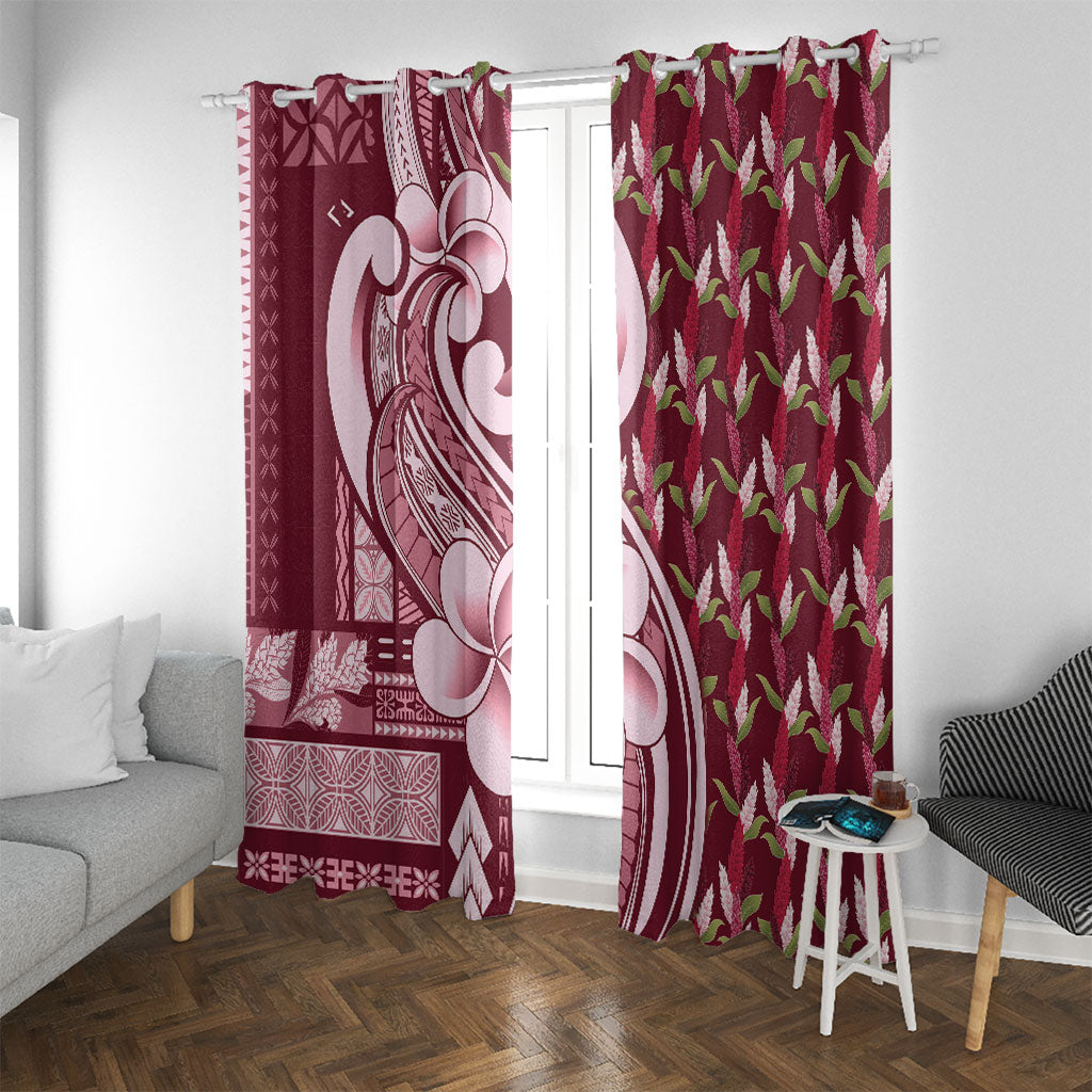 Samoa Teuila Window Curtain Maroon Samoan Siapo Motifs