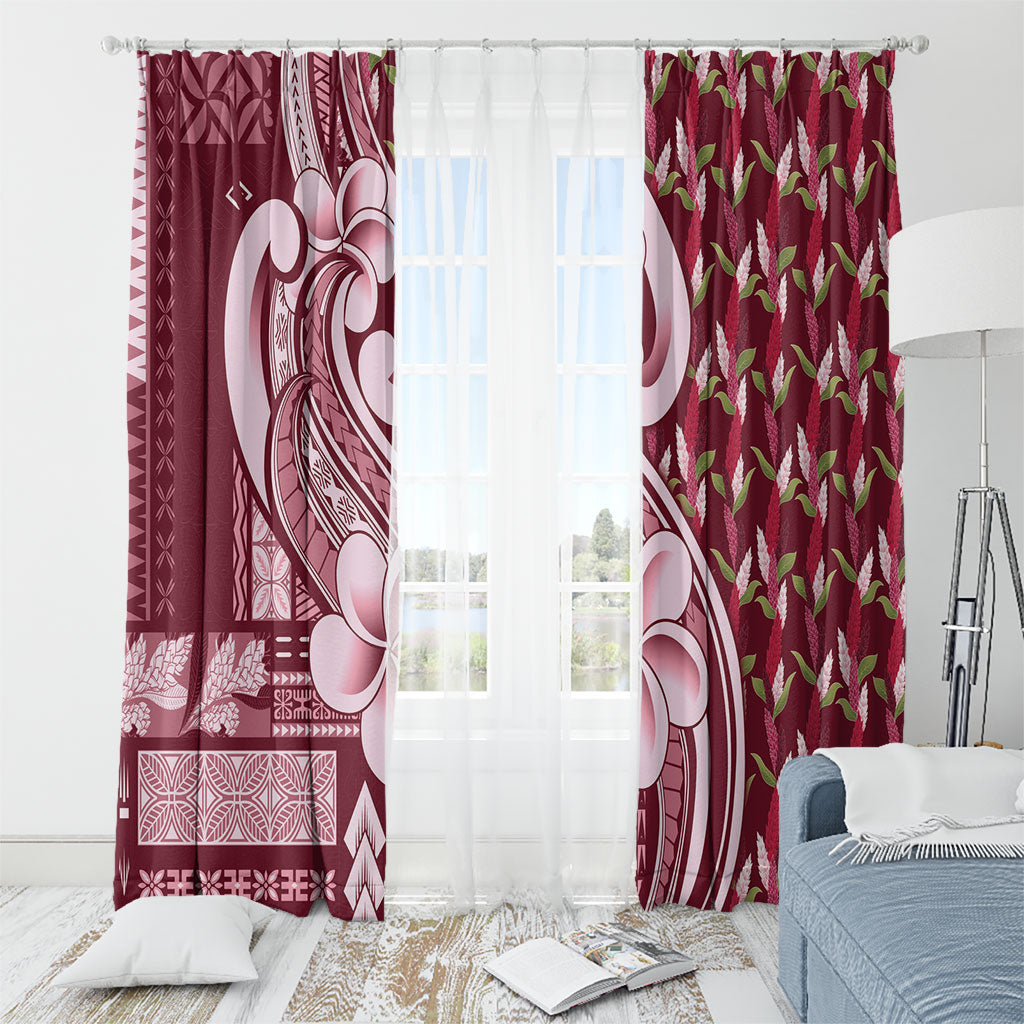 Samoa Teuila Window Curtain Maroon Samoan Siapo Motifs