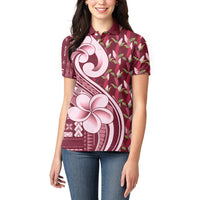 Samoa Teuila Women Polo Shirt Maroon Samoan Siapo Motifs