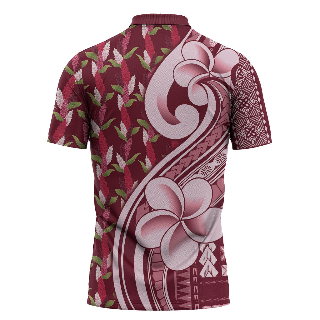 Samoa Teuila Zipper Polo Shirt Maroon Samoan Siapo Motifs