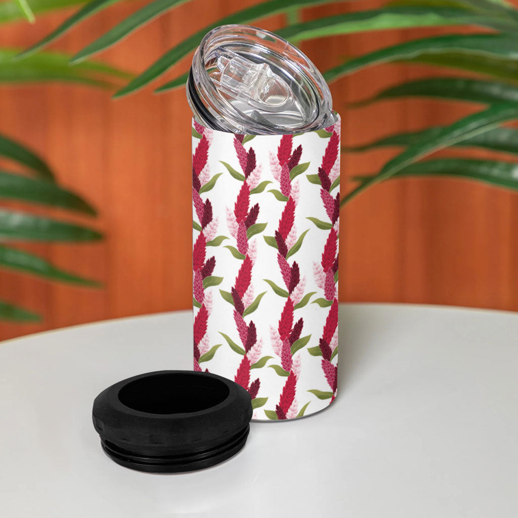 Samoa Teuila 4 in 1 Can Cooler Tumbler White Samoan Siapo Motifs