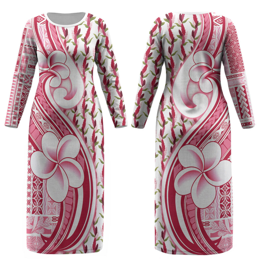 Samoa Teuila Couples Matching Long Sleeve Bodycon Dress and Hawaiian Shirt White Samoan Siapo Motifs LT05 - Polynesian Pride