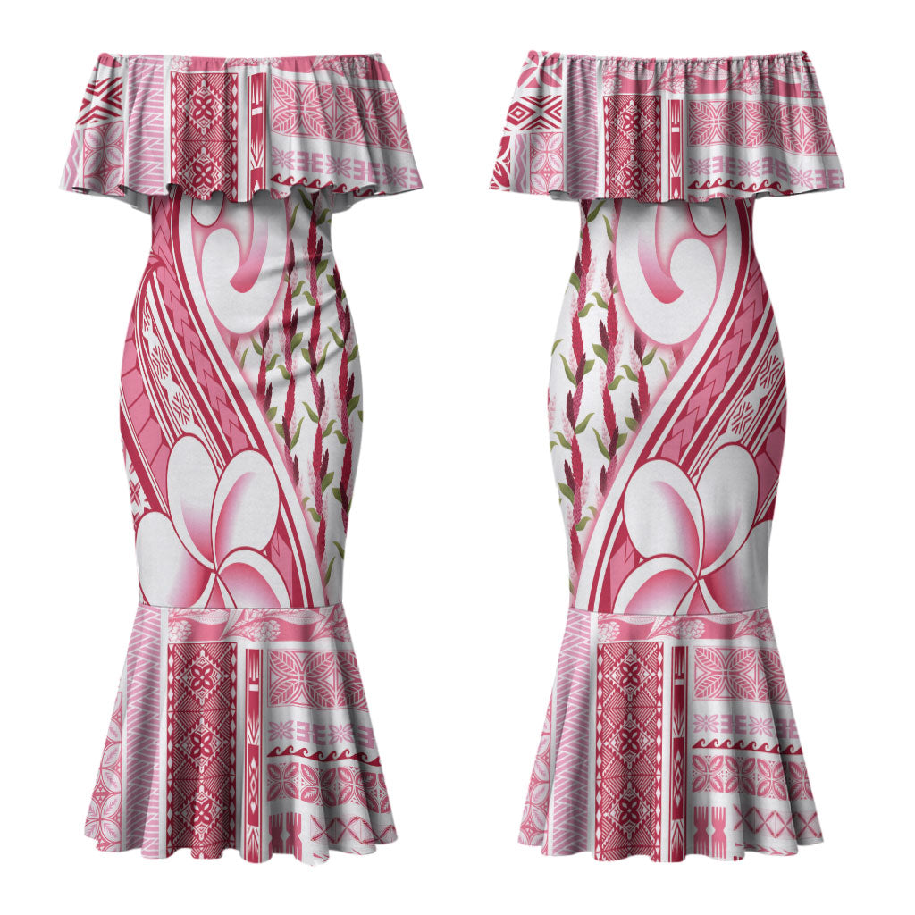 Samoa Teuila Couples Matching Mermaid Dress and Hawaiian Shirt White Samoan Siapo Motifs LT05 - Polynesian Pride
