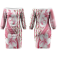 Samoa Teuila Couples Matching Off The Shoulder Long Sleeve Dress and Hawaiian Shirt White Samoan Siapo Motifs LT05 - Polynesian Pride