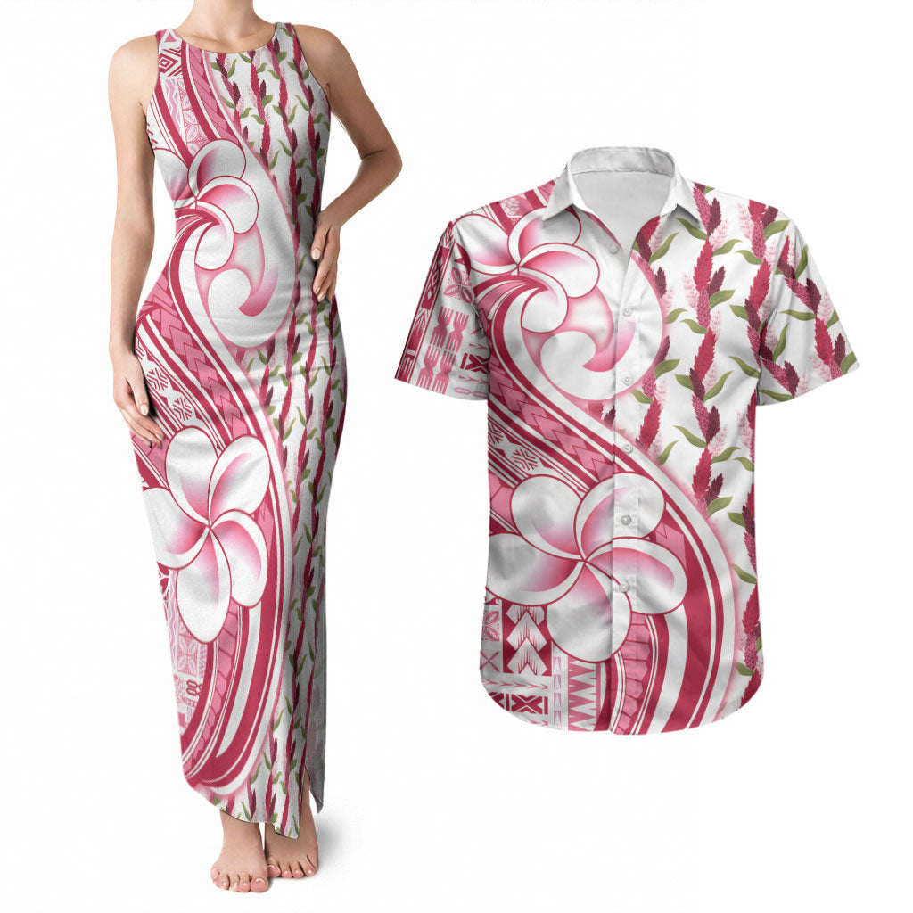Samoa Teuila Couples Matching Tank Maxi Dress and Hawaiian Shirt White Samoan Siapo Motifs LT05 White - Polynesian Pride