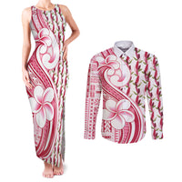 Samoa Teuila Couples Matching Tank Maxi Dress and Long Sleeve Button Shirt White Samoan Siapo Motifs