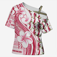 Samoa Teuila Cross Shoulder Shirt White Samoan Siapo Motifs
