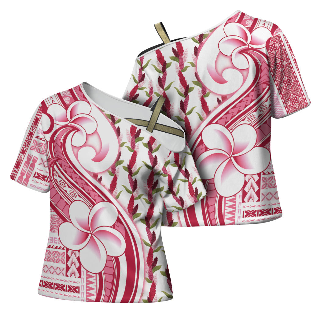Samoa Teuila Cross Shoulder Shirt White Samoan Siapo Motifs