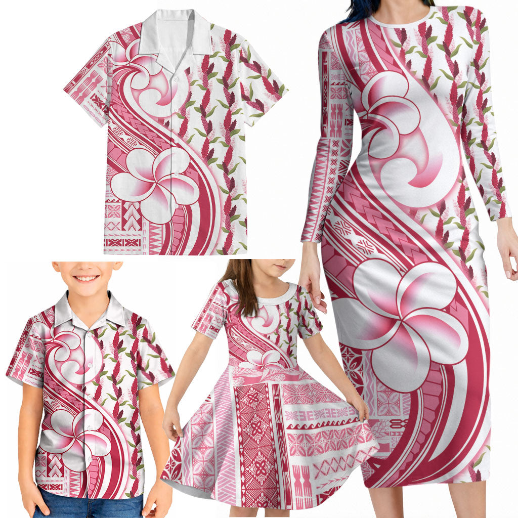 Samoa Teuila Family Matching Long Sleeve Bodycon Dress and Hawaiian Shirt White Samoan Siapo Motifs LT05 - Polynesian Pride