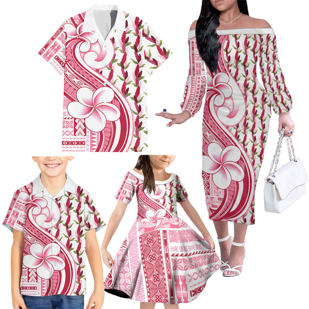 Samoa Teuila Family Matching Off The Shoulder Long Sleeve Dress and Hawaiian Shirt White Samoan Siapo Motifs