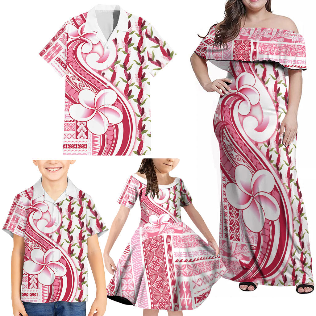 Samoa Teuila Family Matching Off Shoulder Maxi Dress and Hawaiian Shirt White Samoan Siapo Motifs