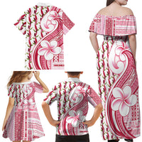 Samoa Teuila Family Matching Off Shoulder Maxi Dress and Hawaiian Shirt White Samoan Siapo Motifs
