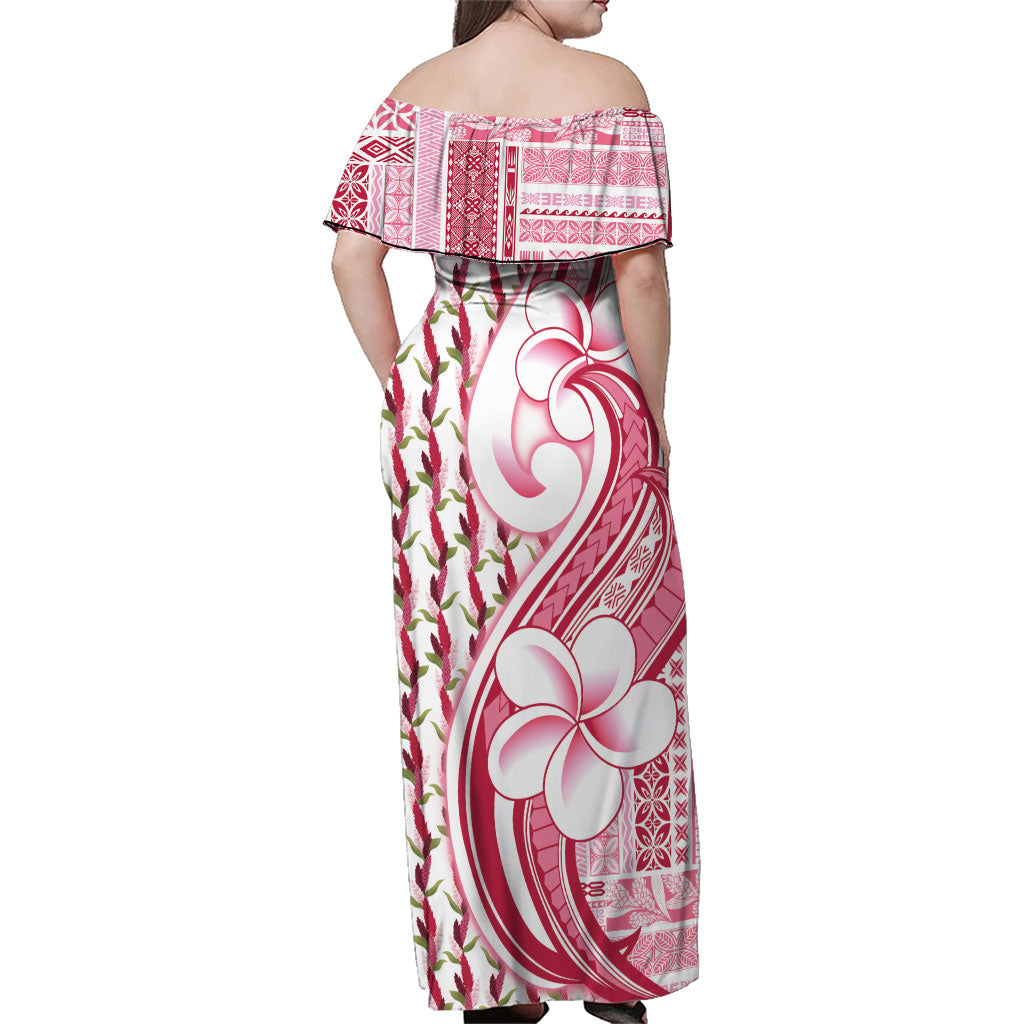 Samoa Teuila Family Matching Off Shoulder Maxi Dress and Hawaiian Shirt White Samoan Siapo Motifs