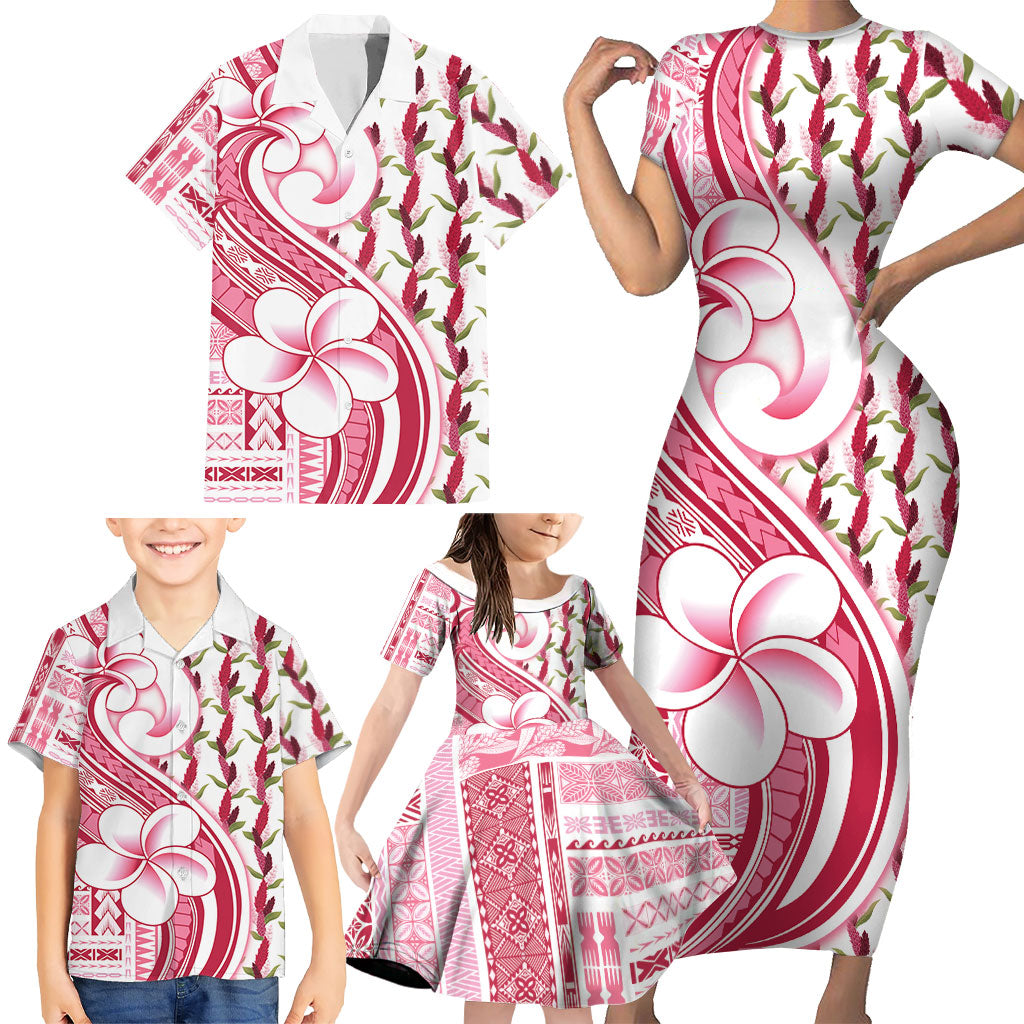 Samoa Teuila Family Matching Short Sleeve Bodycon Dress and Hawaiian Shirt White Samoan Siapo Motifs