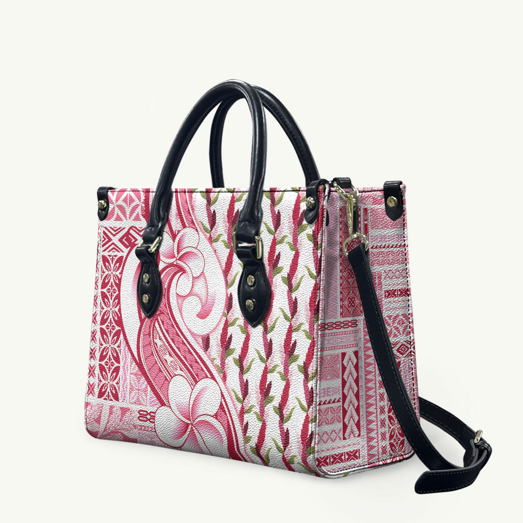 Samoa Teuila Leather Bag White Samoan Siapo Motifs