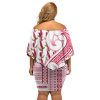 Samoa Teuila Off Shoulder Short Dress White Samoan Siapo Motifs