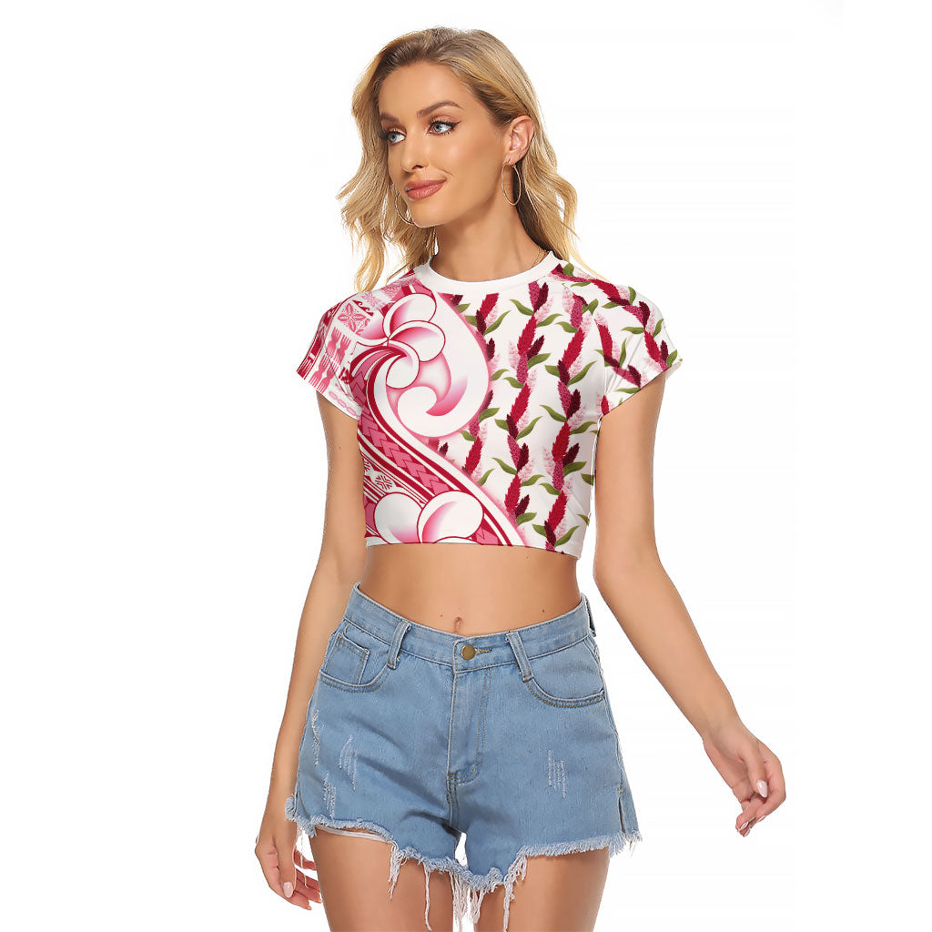 Samoa Teuila Raglan Cropped T Shirt White Samoan Siapo Motifs