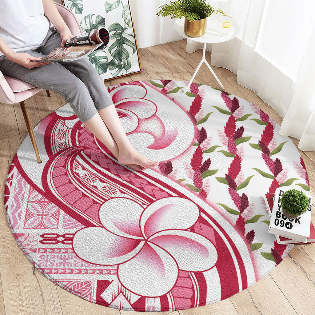 Samoa Teuila Round Carpet White Samoan Siapo Motifs